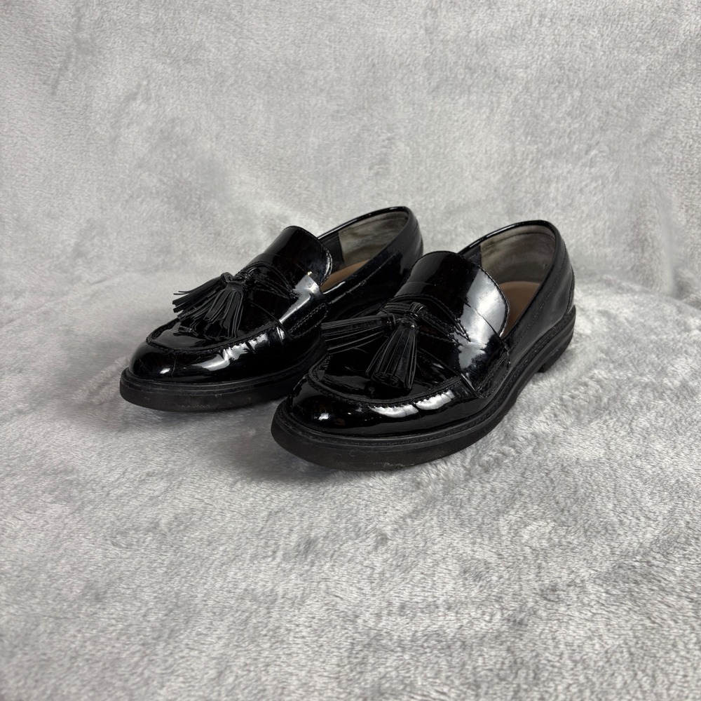 Stuart Weitzman Adrina Loafers Tassel Patent Leather 9 Black Lug Sole Slip On